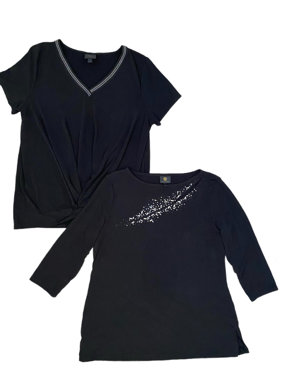 JM Collection 2 Black Women's  Embellished Tops 1 Short & 1 3/4 Sleeves